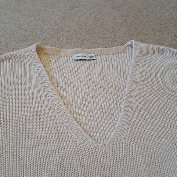 Gentle Fawn V-neck Sweater Size Large Cream Neutral Cozy Knit Ribbed - Picture 10 of 11
